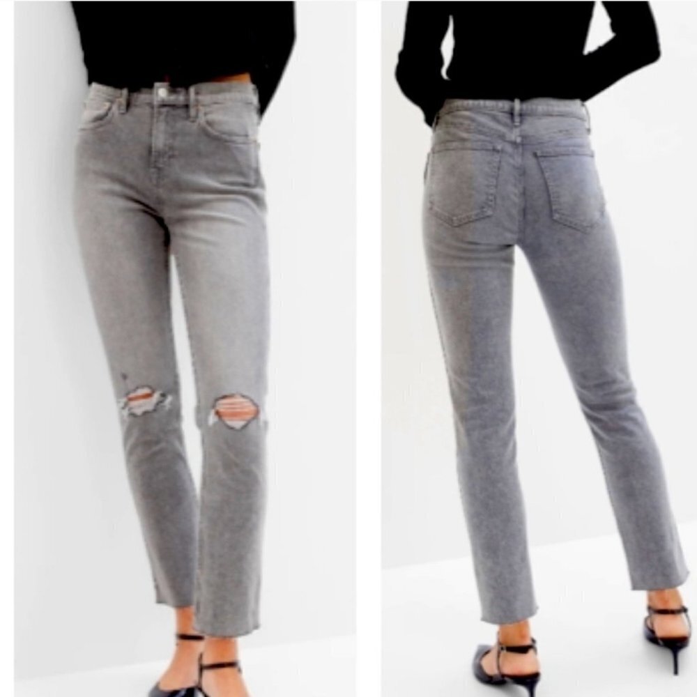 Gap Vintage Slim Mid Rise Gray Distressed Raw Hem Jeans